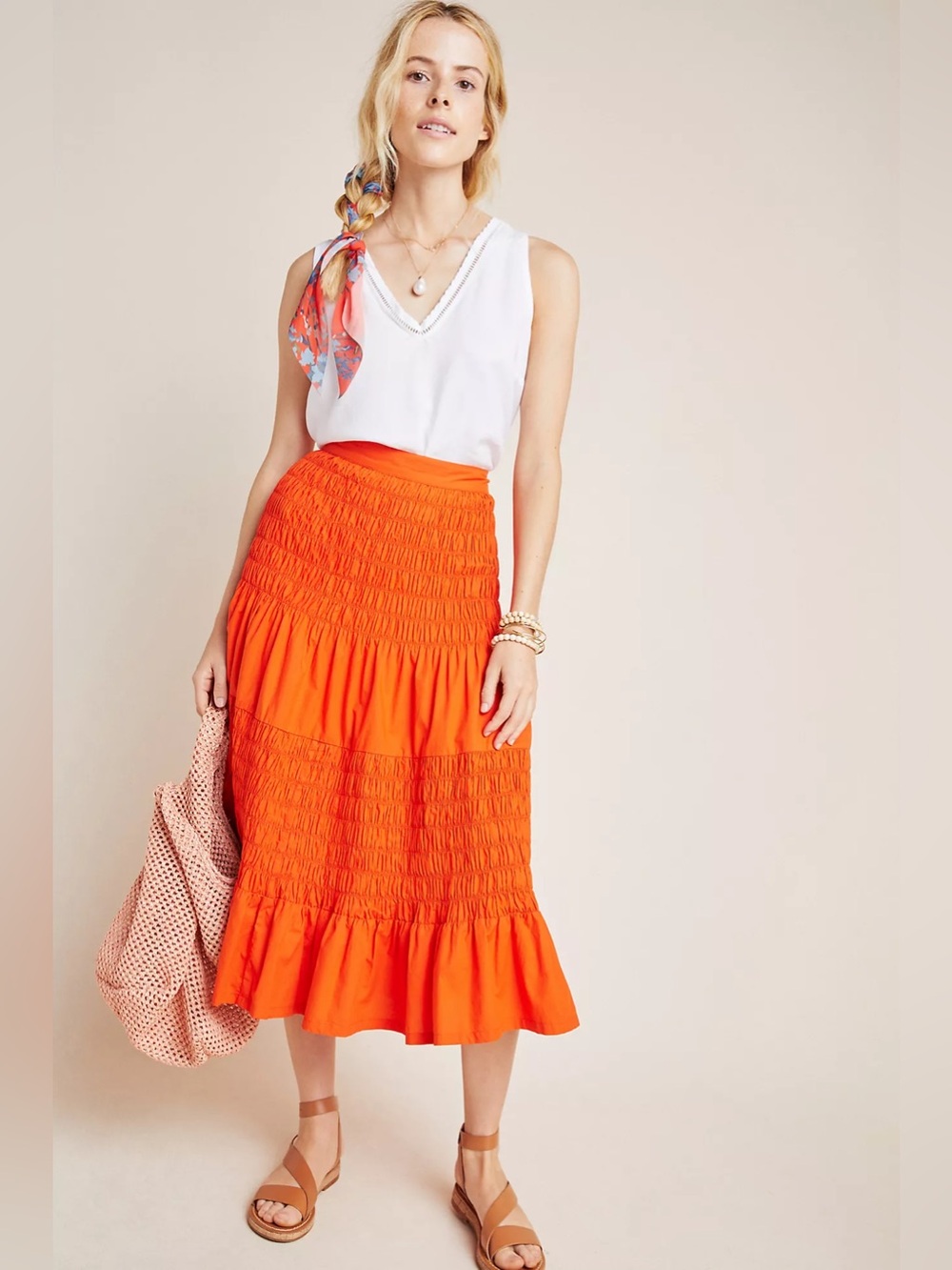 Anthropologie Under the Sun Smocked MIDI Skirt